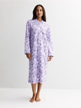 croft & barrow Lavender and Navy Floral Robe Full Zip Nightgown